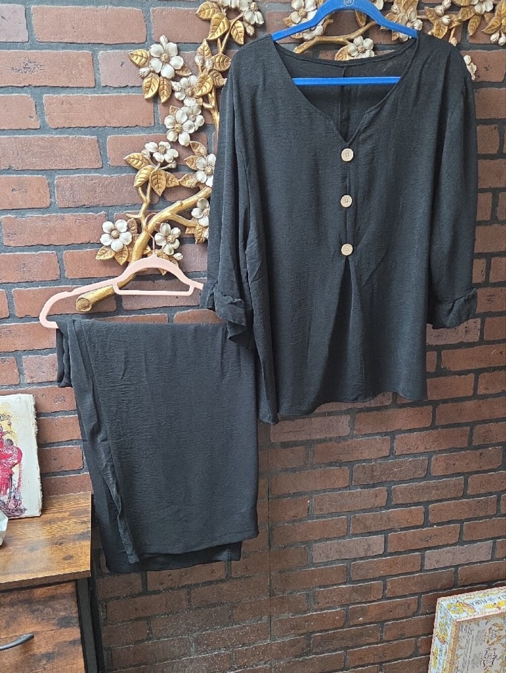 Women's Black Blouse And Pant Set Classic Lightweight 4x